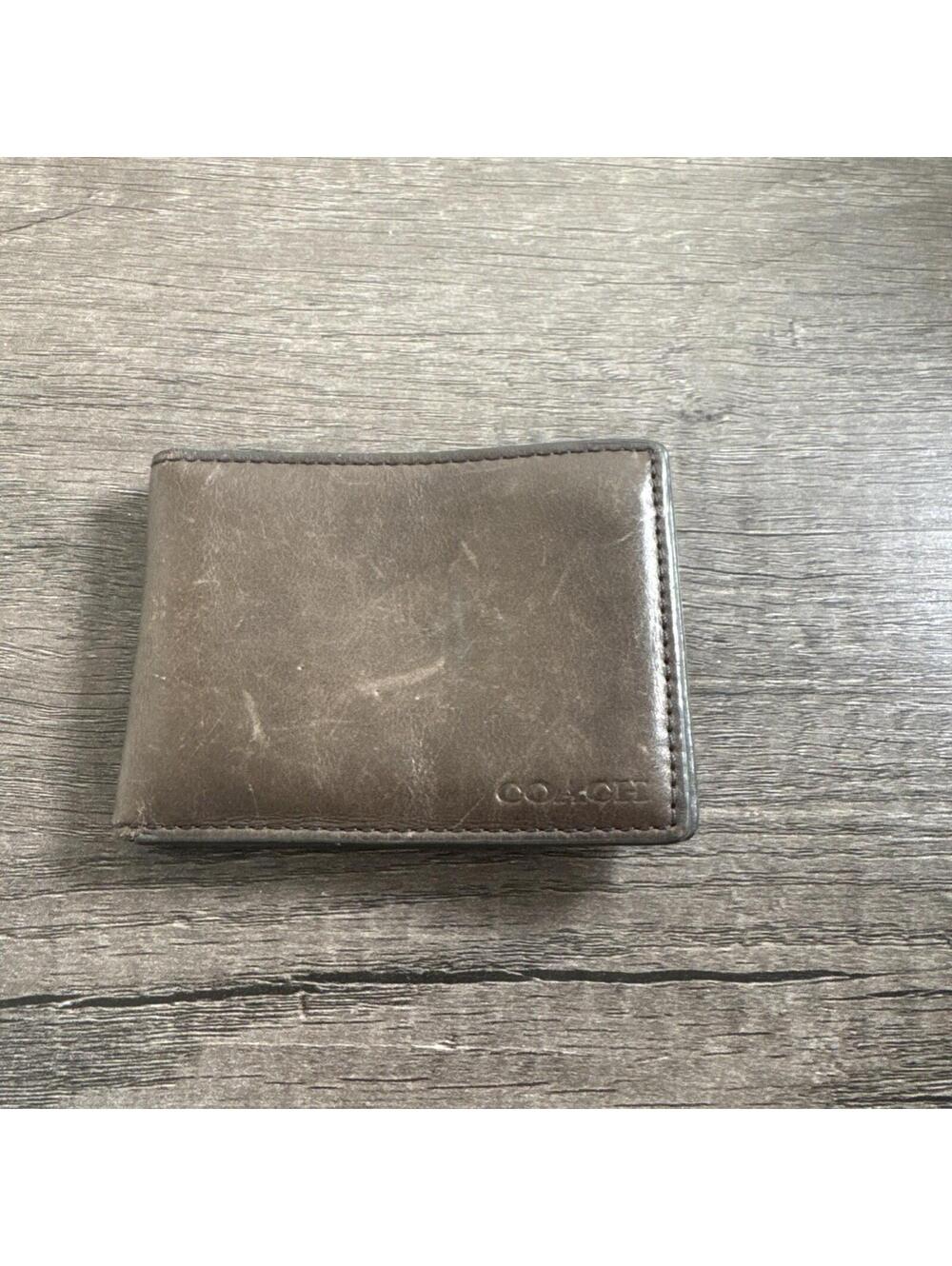 Coach Mens Brown Calf Leather Small BiFold Credit Card Cash Wallet